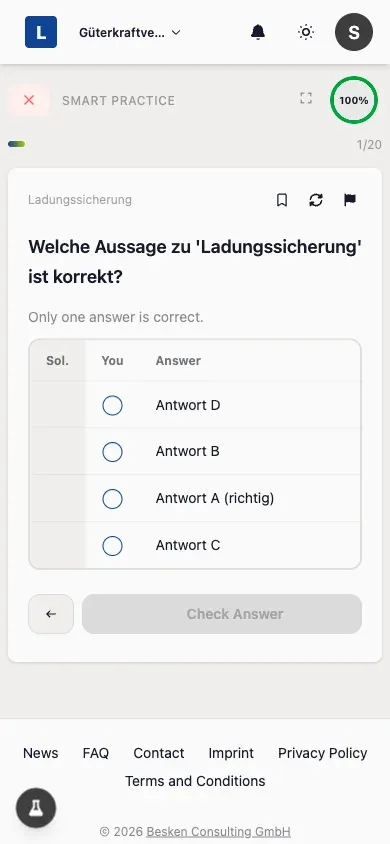 Practice question in the learner app